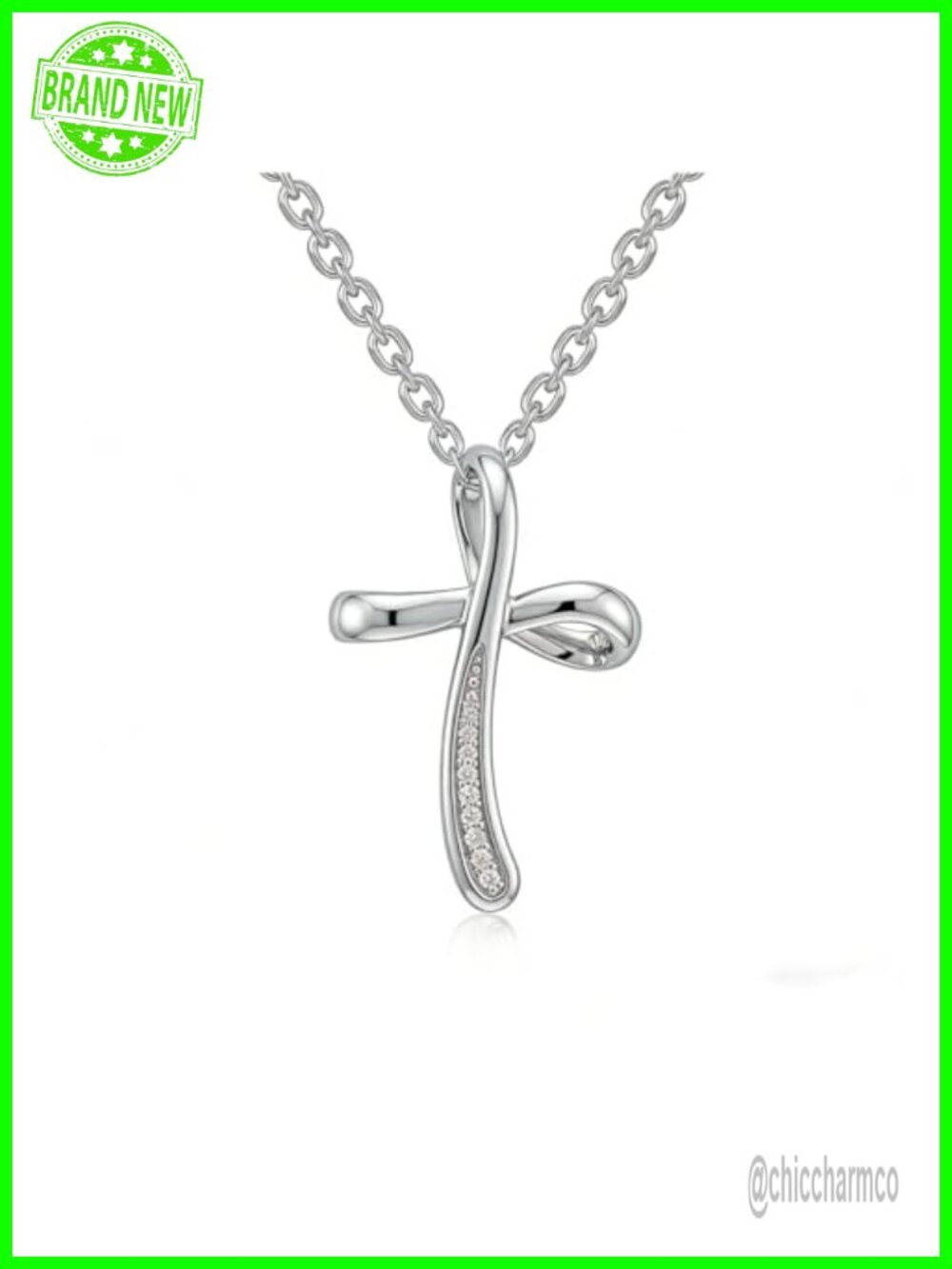 925 Sterling Silver Lab Grown Diamond Cross Pendant Necklace Religious Jewelry